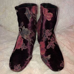 Floral Velvet Ankle Boots